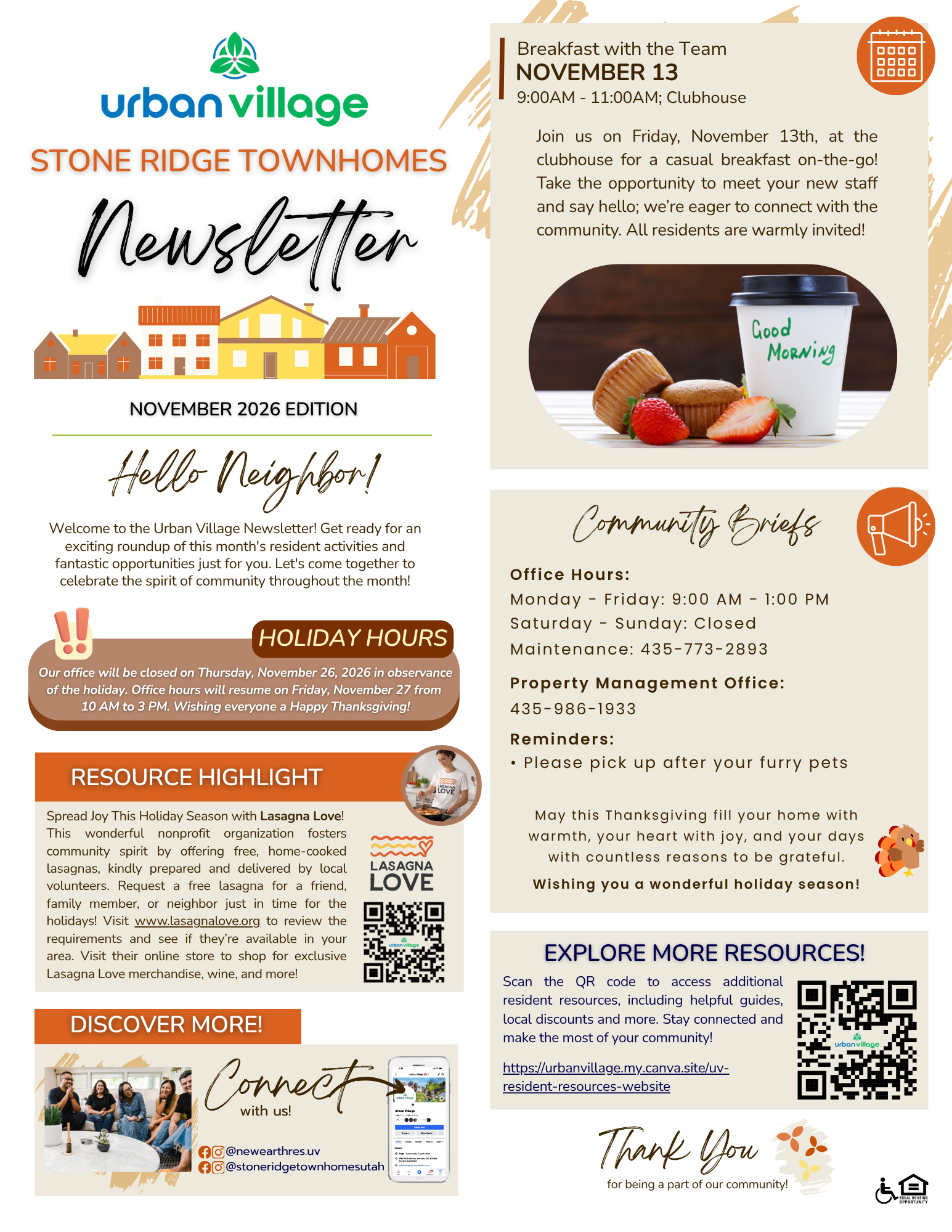 Newsletter for Stone Ridge Townhomes including community events and resources.