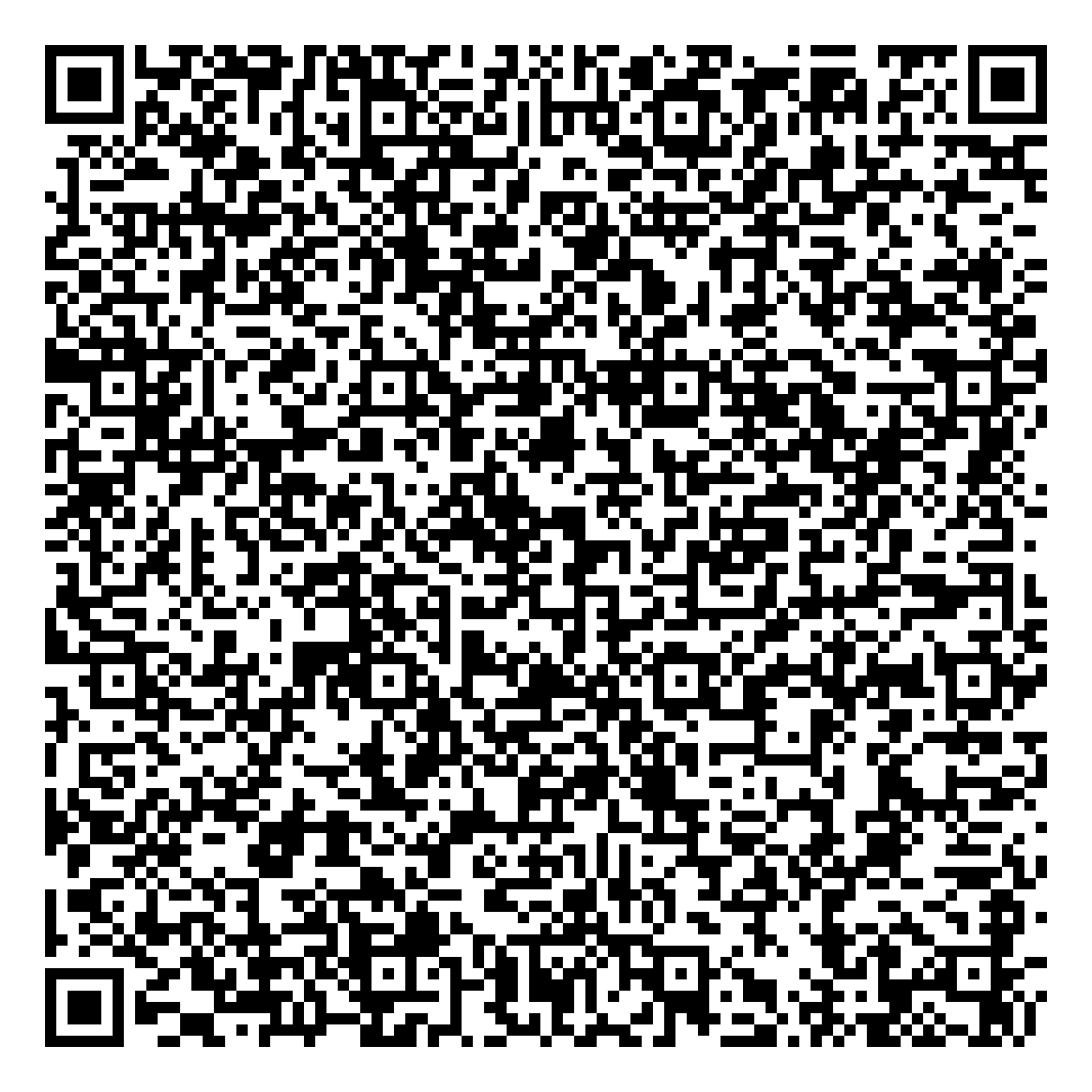 A complex black and white QR code containing various geometric patterns.