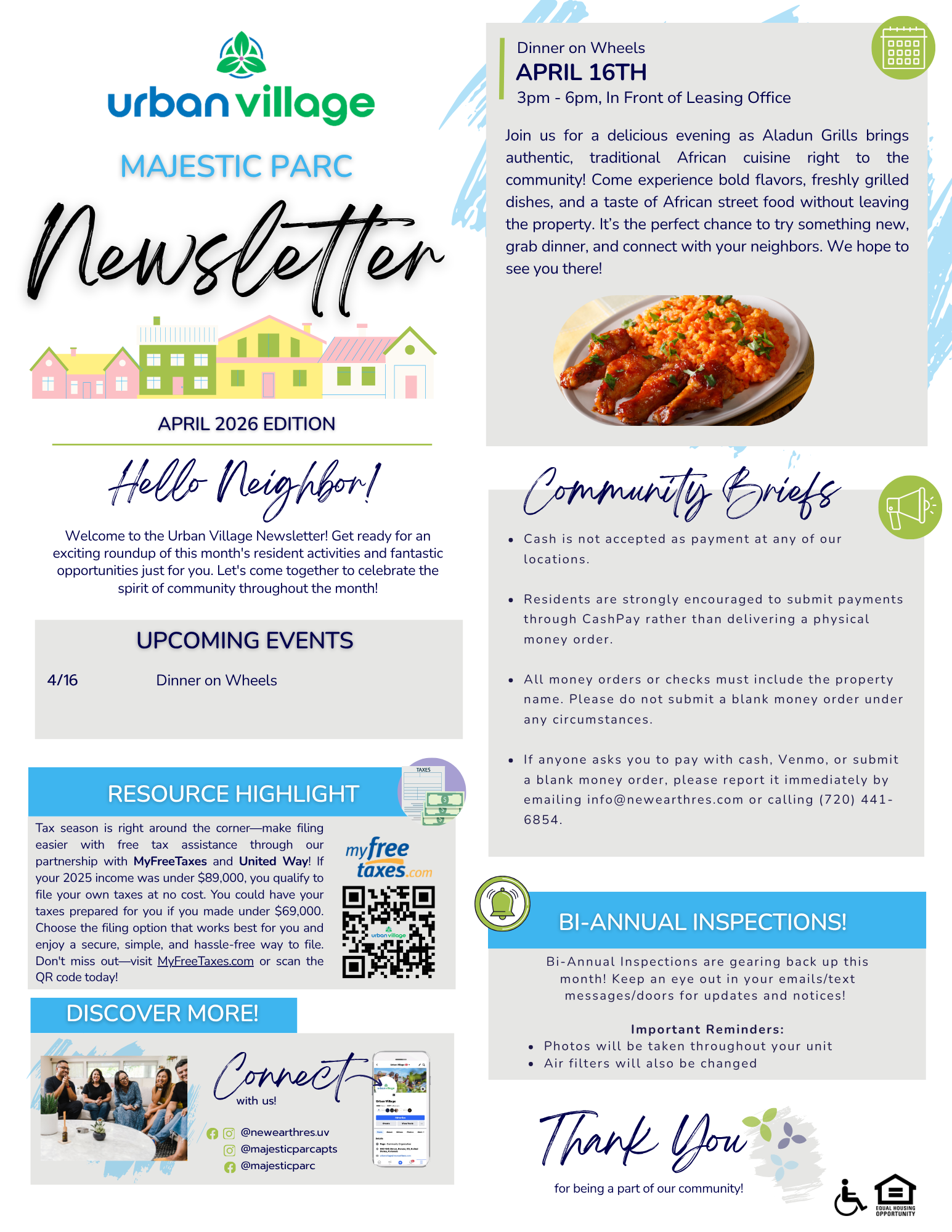 Newsletter for Urban Village Majestic Parc featuring community events and resources for residents.