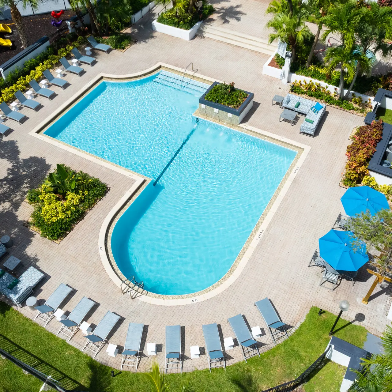 aerial view of the pool deck