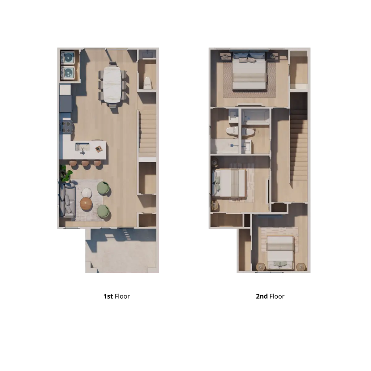 Three-bedroom, two-and-a-half-bathroom layout shown with Home 26 at Elevate on Vineyard.