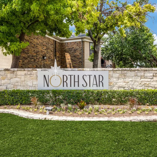 Entrance sign for North Star Apartments, a rental community in the Lake Highlands neighborhood of Dallas, TX