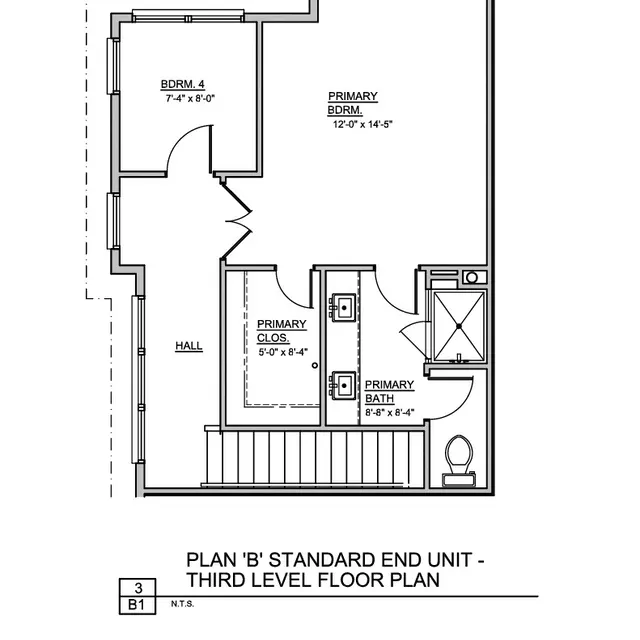 Third level floor plan layout showing rooms and dimensions.