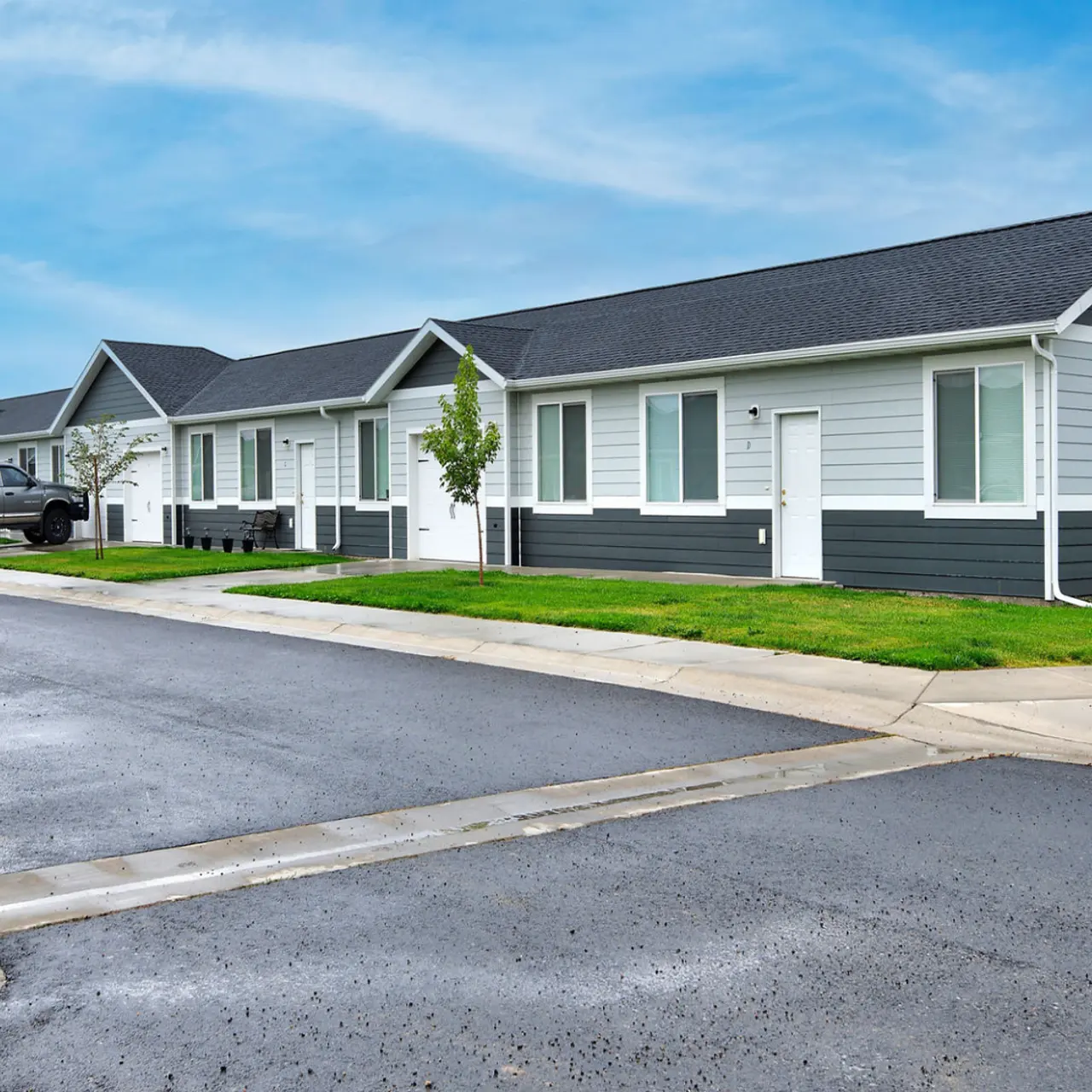 apartment exterior building Exterior view of the Elkhorn Flats apartment building in Helena, MT, featuring its architecture and surroundings