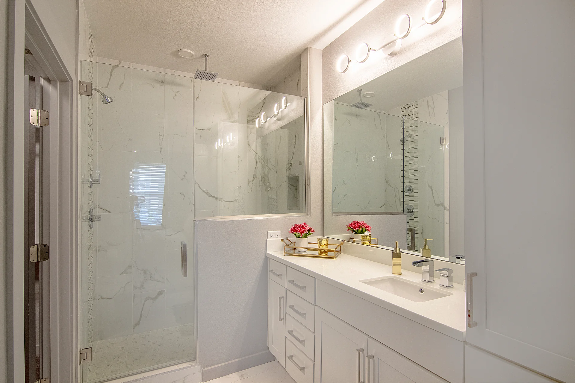 Photo of master bathroom in a two-bedroom luxury apartment at The Pointe North Hills.