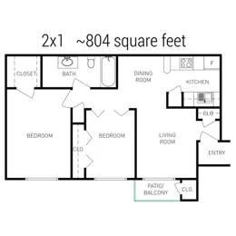 2 bedroom 1 Bath 60%