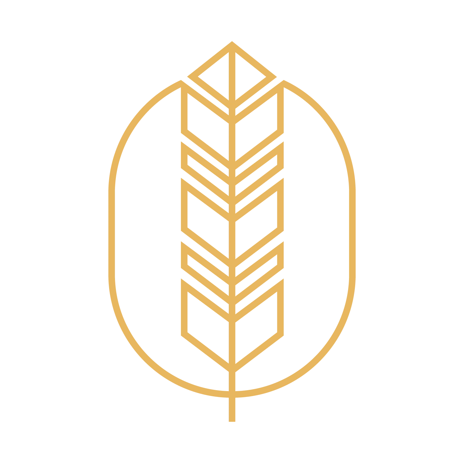 A minimalist logo featuring a stylized leaf design, composed of geometric shapes and lines, predominantly in yellow against a transparent background.