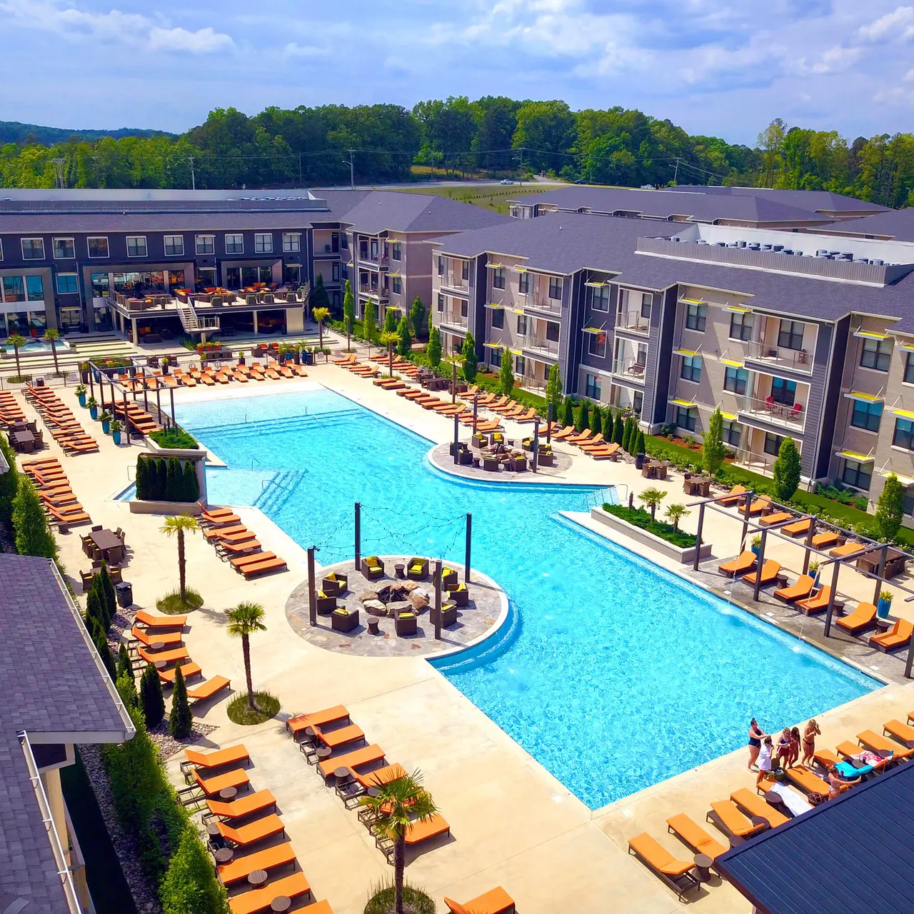 Bowman Pointe - Aerial View of Pool Aerial view of the Las Vegas resort-style pool at Bowman Pointe in Little Rock, Arkansas.