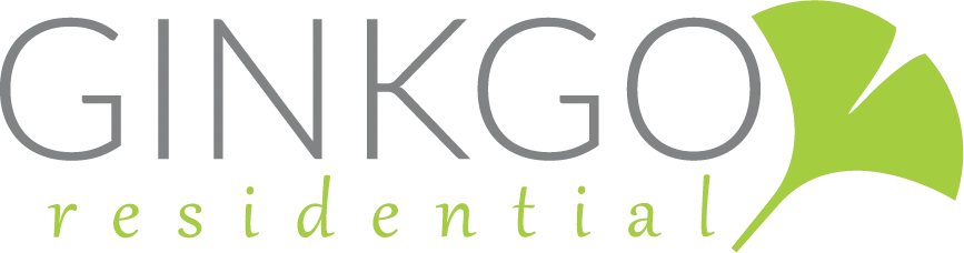 Ginkgo Residential Logo Logo of Ginkgo Residential featuring the text 'Ginkgo' in gray and 'residential' in a lighter green, accompanied by a graphic representation of a ginkgo leaf in a vibrant green color.