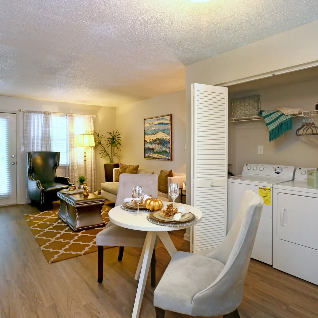 open concept living and dining room