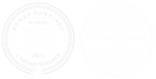 2025 Rankings and Awards Awards and rankings badge featuring Elite 1% Power Rankings and Resident Choice 2025 designs.