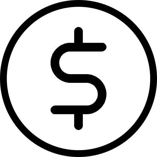 A simple black dollar sign symbol within a circular outline.