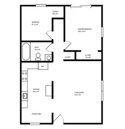 2 bedrooms, 1 bathroom