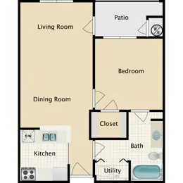 1 Bed 1 Bath 60%