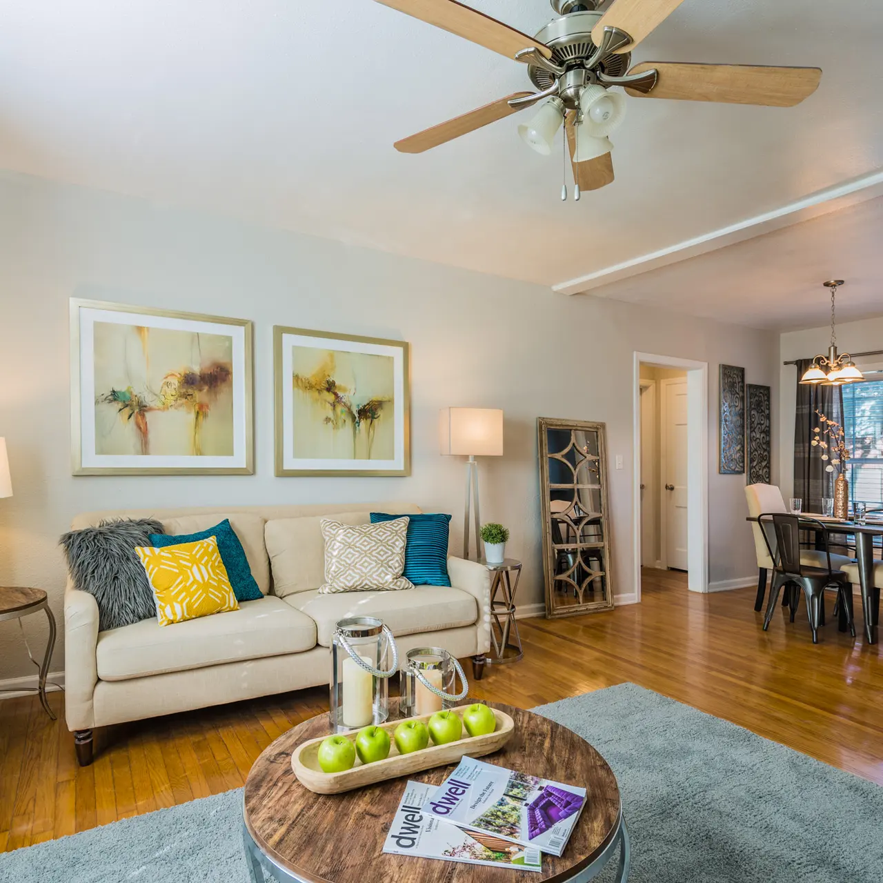 Crestwood Place Apartments - Flooring, Ceiling Fan, Living Room