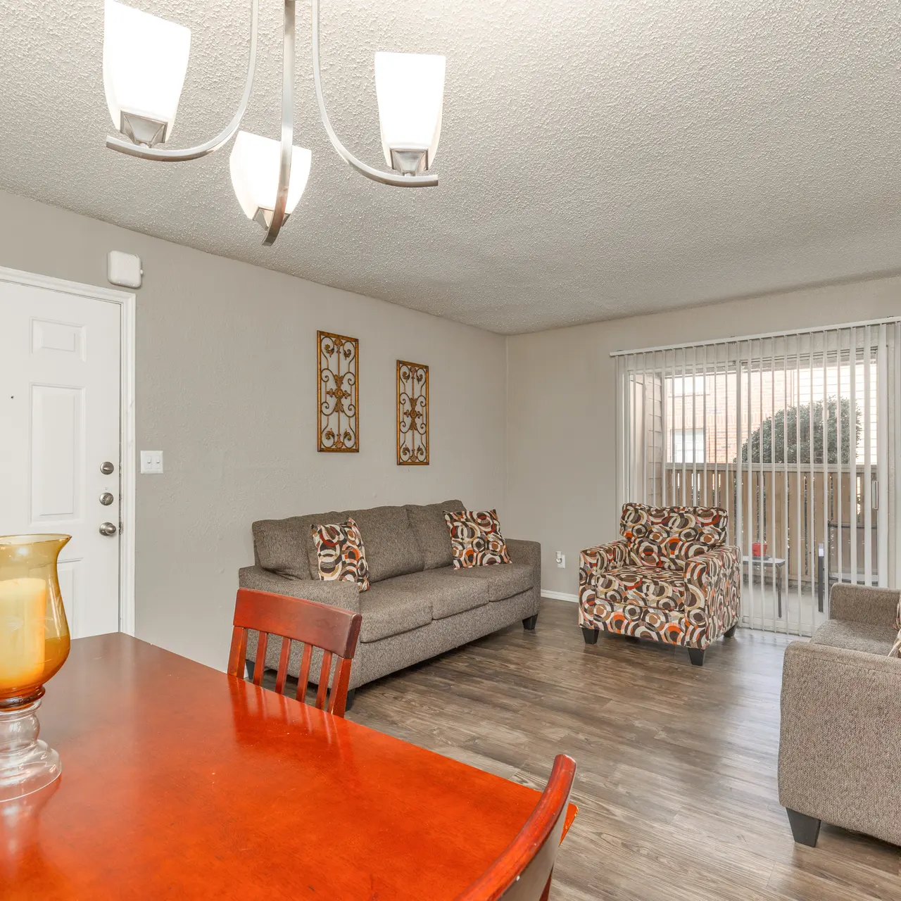 Living Room - 616SF - Bluebonnet Bridgeport Apartments - Furniture, Living Room, Couch