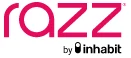 razz by inhabit Logo Logo featuring the word 'razz' in bold pink letters with a circle and the words 'by inhabit' in black beneath it.