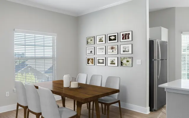 dining room with wooden table and chairs - Home Decor, Chair, Dining Room
