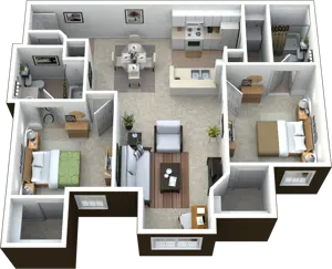 2 Bedroom,2 Bathroom