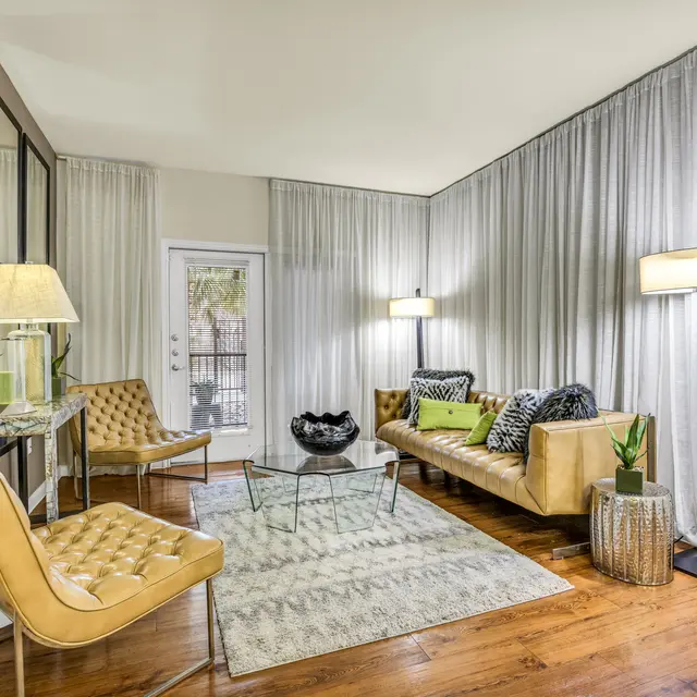 Modern Living Room Design Bright apartment living room at Agave at South Congress in Austin, TX.