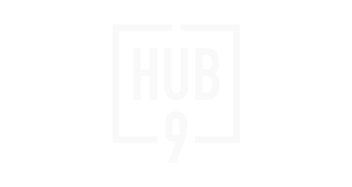 HUB 9 Logo Logo featuring the text 'HUB 9' in a modern font with a square border.