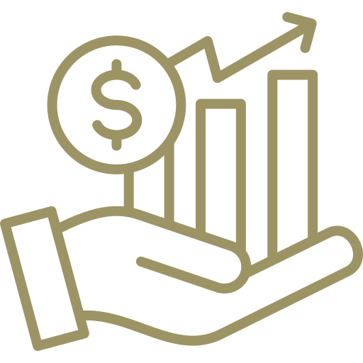 An icon showing a hand holding a dollar sign and a rising bar graph.