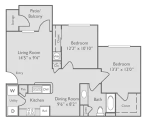 B1U-2 bedroom, 1 bathroom