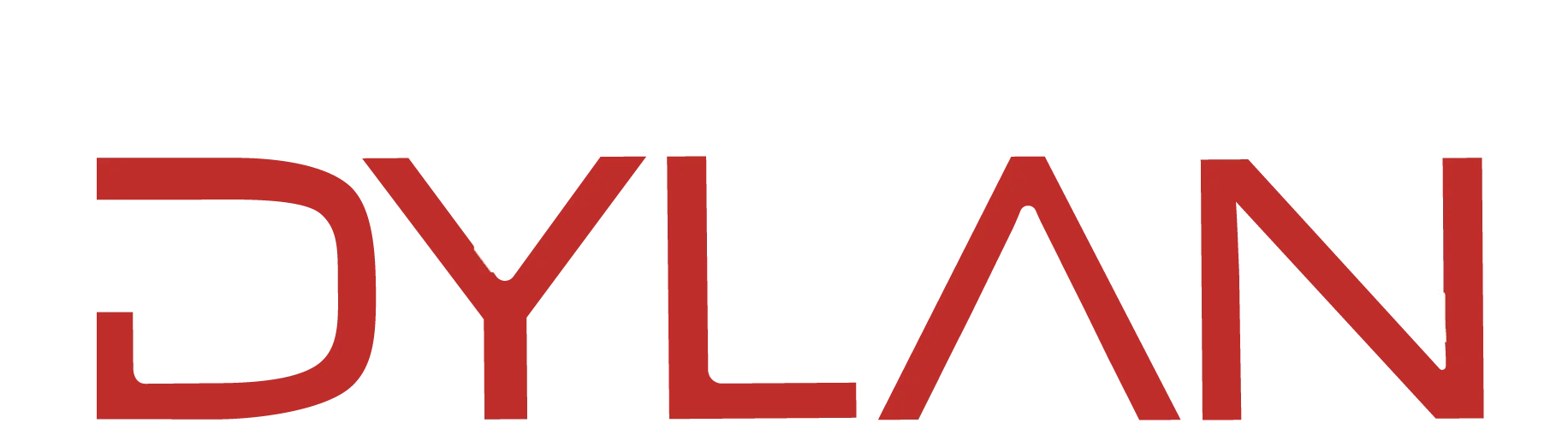 Text logo for The Dylan, featuring bold letters in red and white colors.