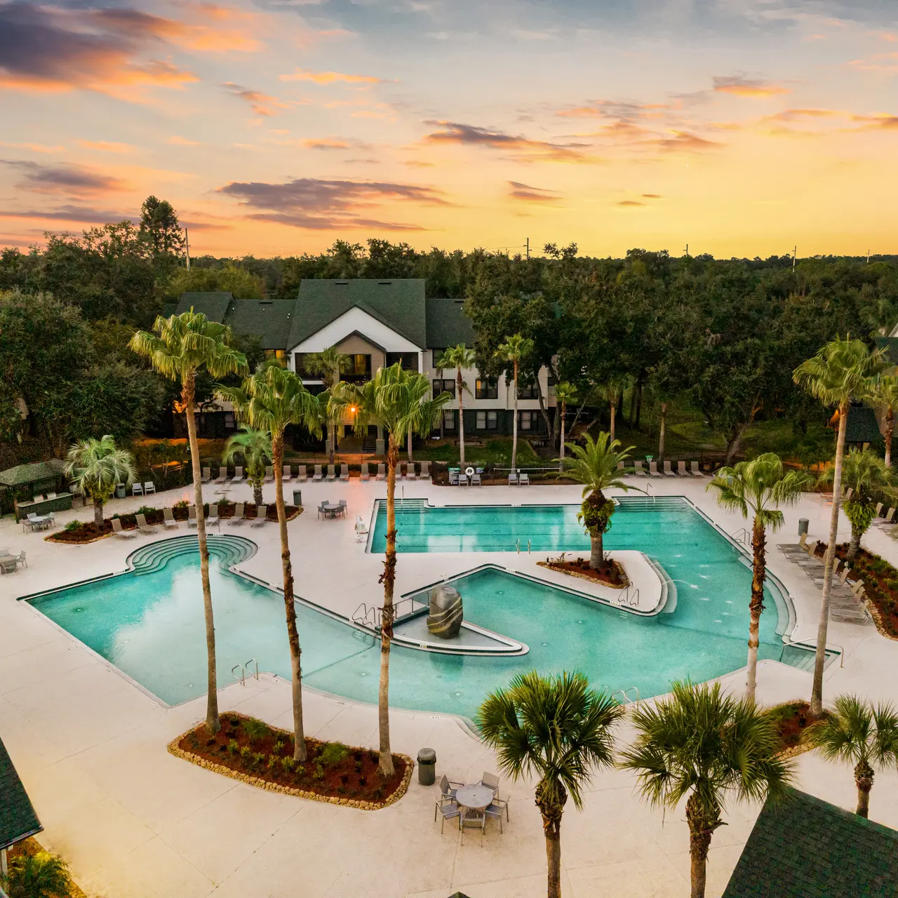 large resort style pool with unique finishes