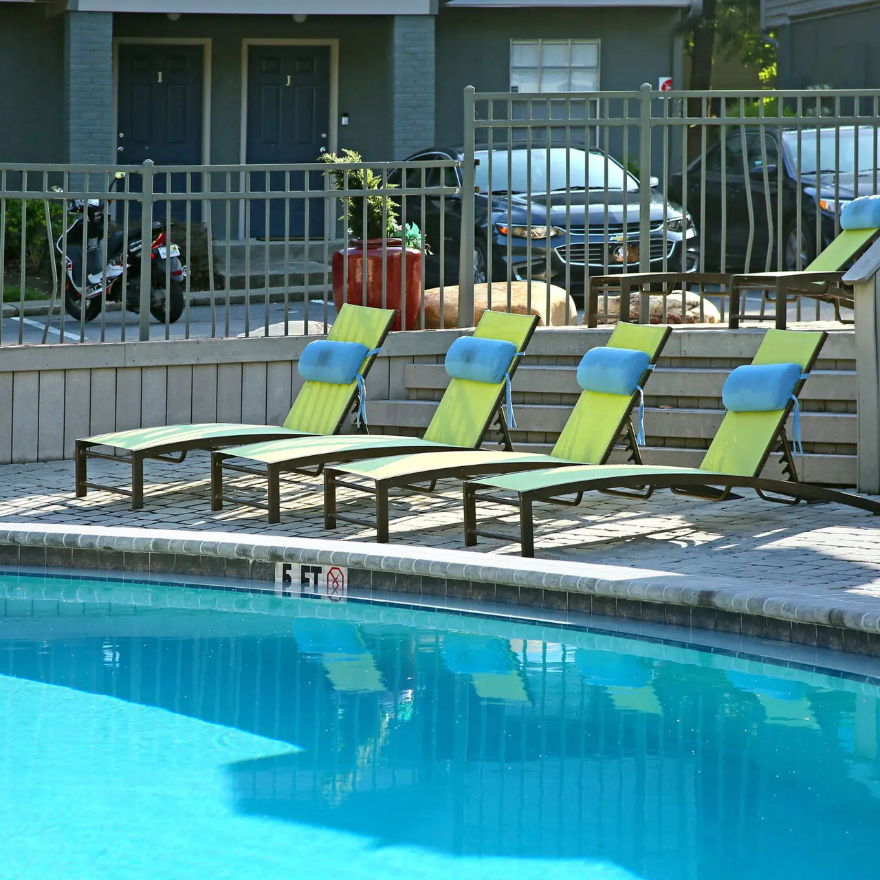 lounge chairs on pool deck