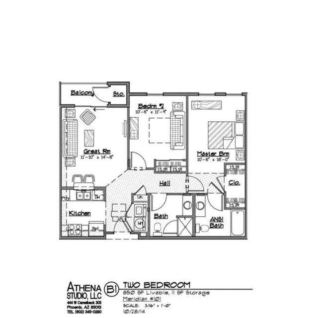 Architectural floor plan of a two-bedroom apartment layout.