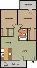 2 Bedroom 1 Bathroom E Floorplan