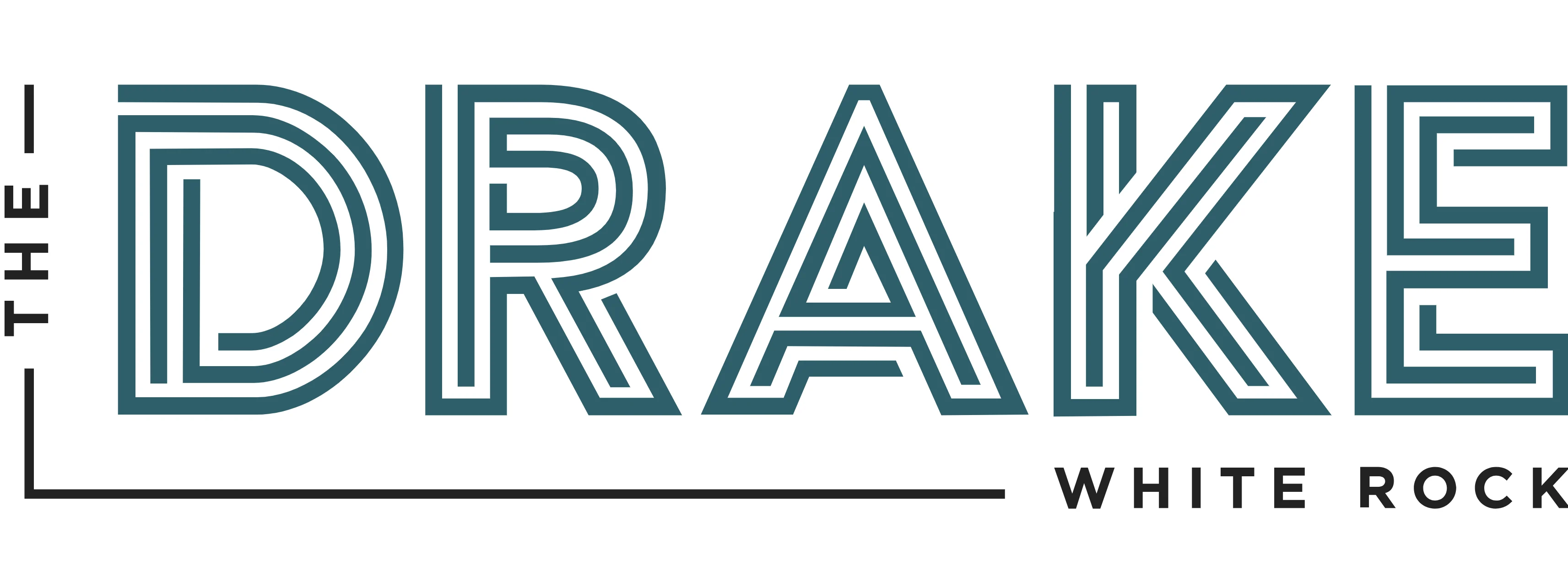 Logo of The Drake White Rock with stylized letters and a minimalist design.