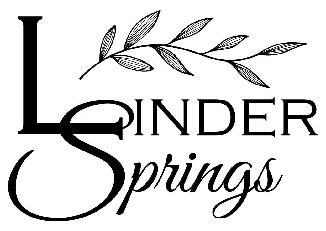 A logo design featuring the words 'Lindner Springs' in elegant typography with an illustrative leaf branch above the letters.