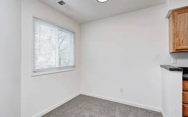 Empty room with carpet flooring and a window.