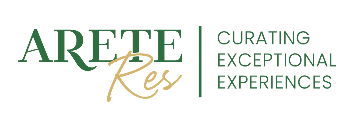 Logo of Arete Res with the tagline 'Curating Exceptional Experiences'.