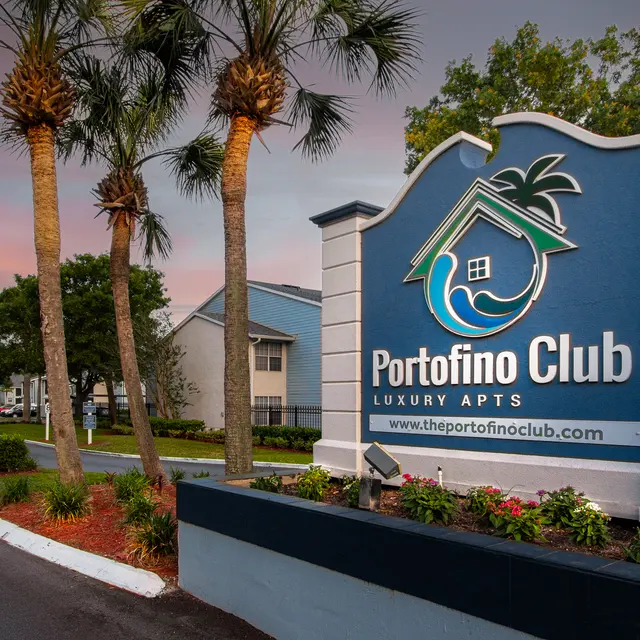 Portofino Club Luxury Apartments in Jacksonville, FL exterior sign.