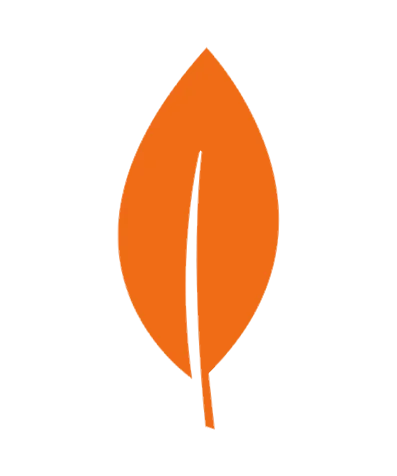 An orange leaf icon representing nature or sustainability.