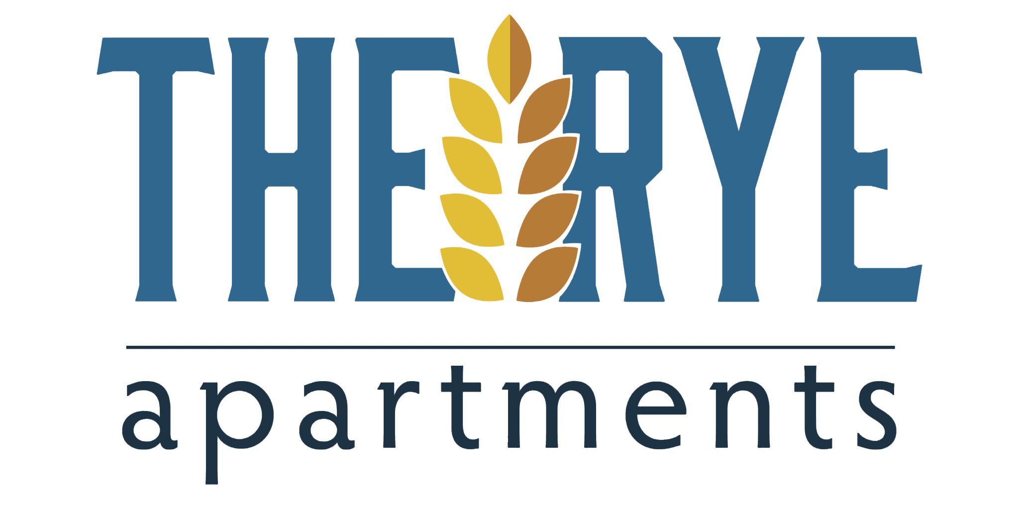 Logo for The Rye Apartments featuring stylized text and a wheat graphic element.