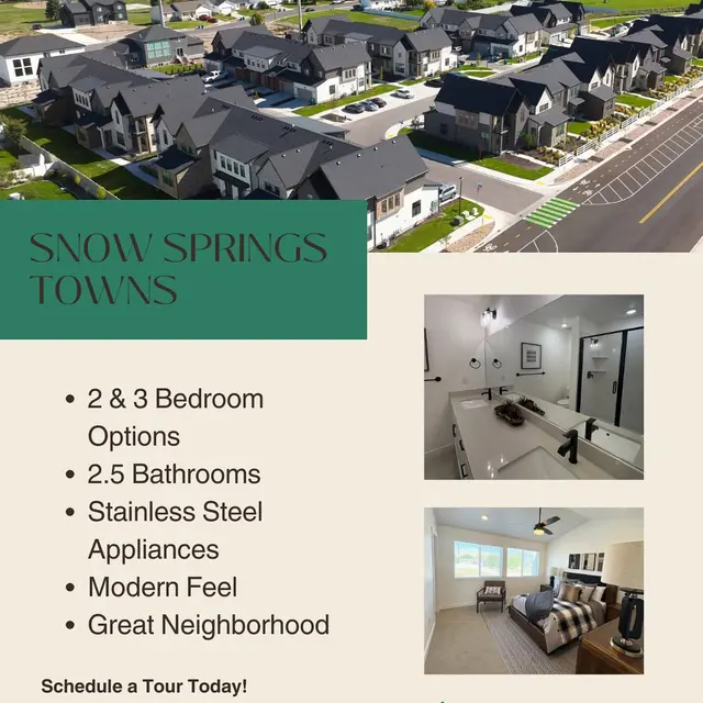 Snow Springs Towns Promotional Flyer Promotional flyer for Snow Springs Towns featuring modern townhome options and neighborhood details.