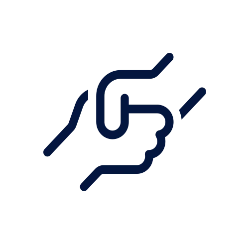 A simple line drawing of a hand with its thumb and forefinger forming a pinching gesture.