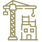 An illustration of a construction crane next to a building under construction.