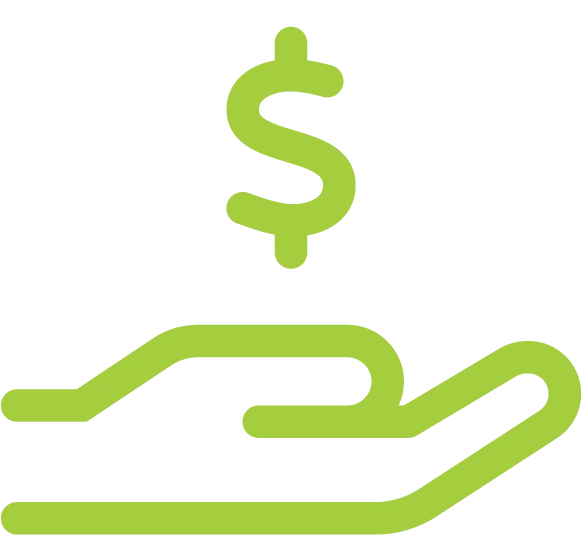 A simplistic icon showing a hand with a dollar sign hovering above it.