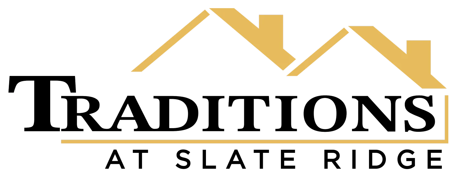 Logo for Traditions at Slate Ridge featuring stylized house rooftops.
