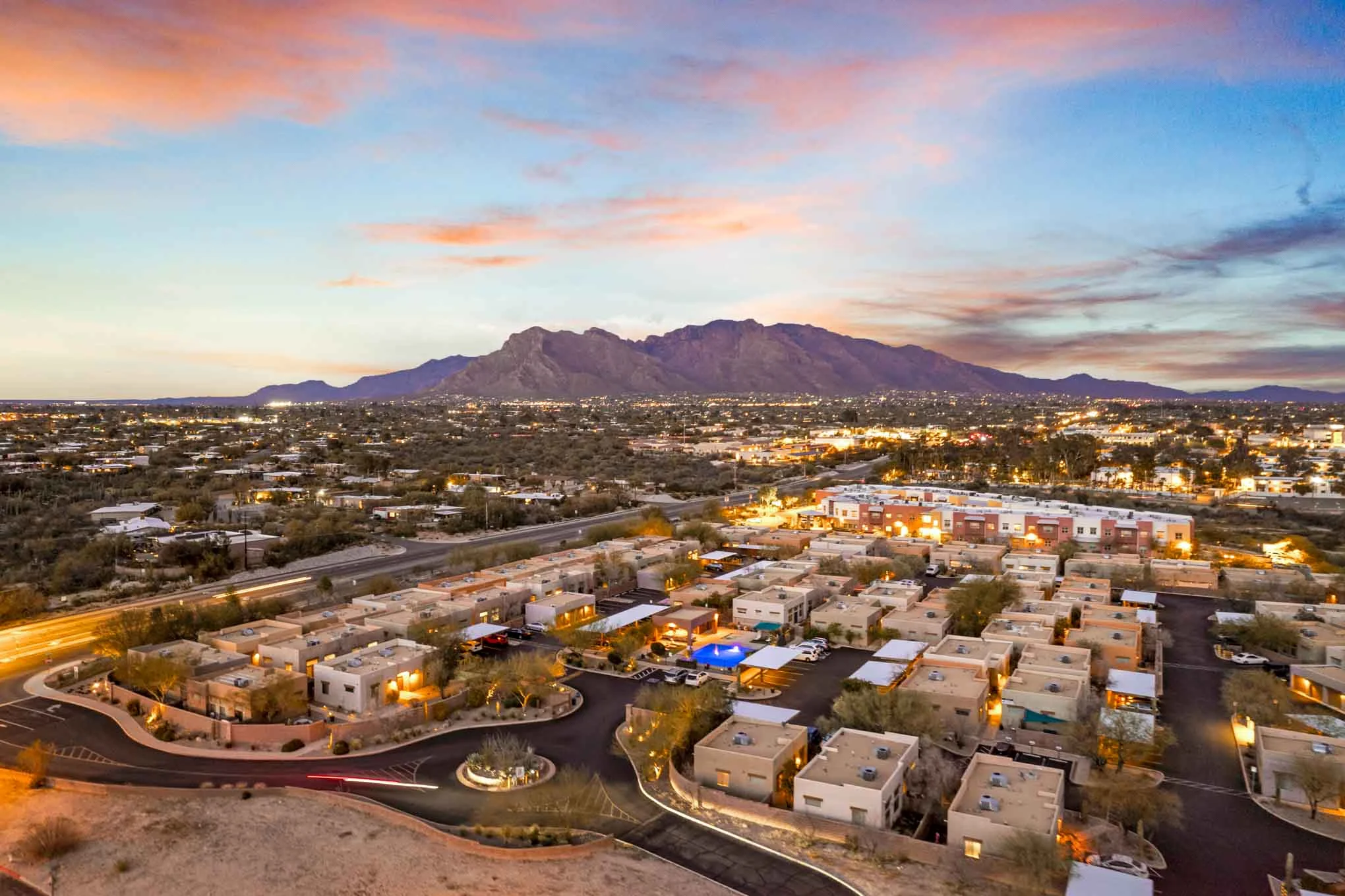 Desert, Town, Sunset
