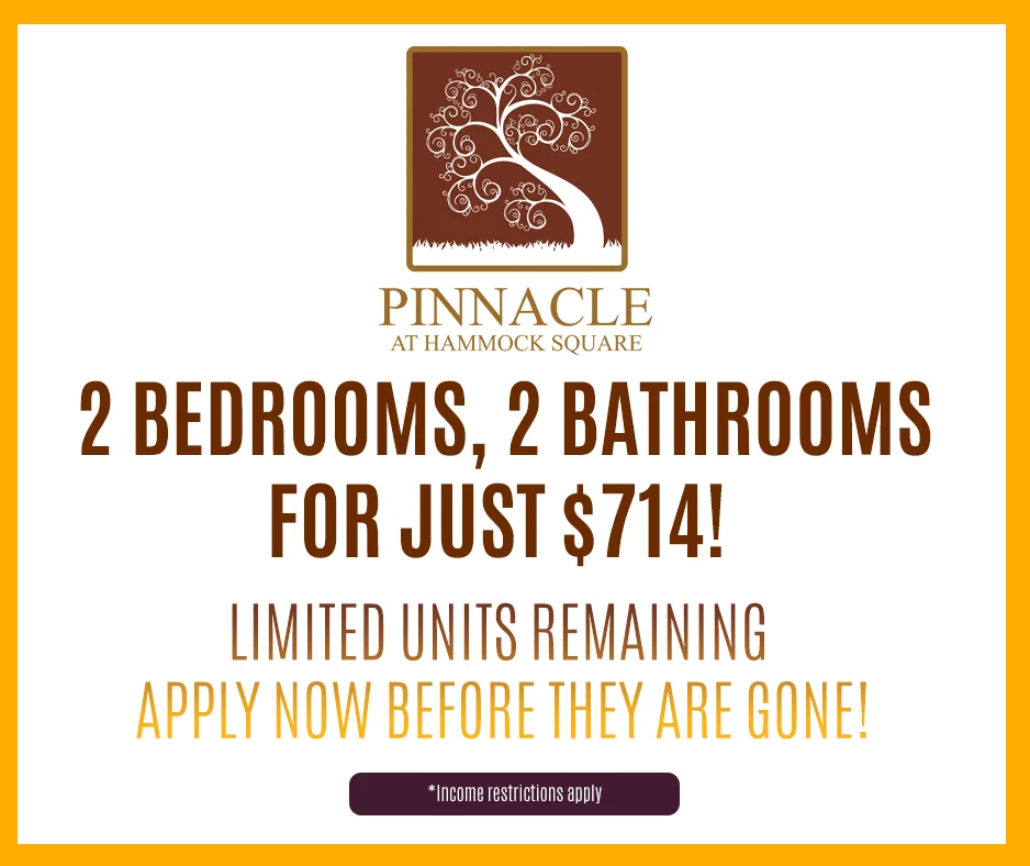Promotional advertisement featuring text about an apartment offering.