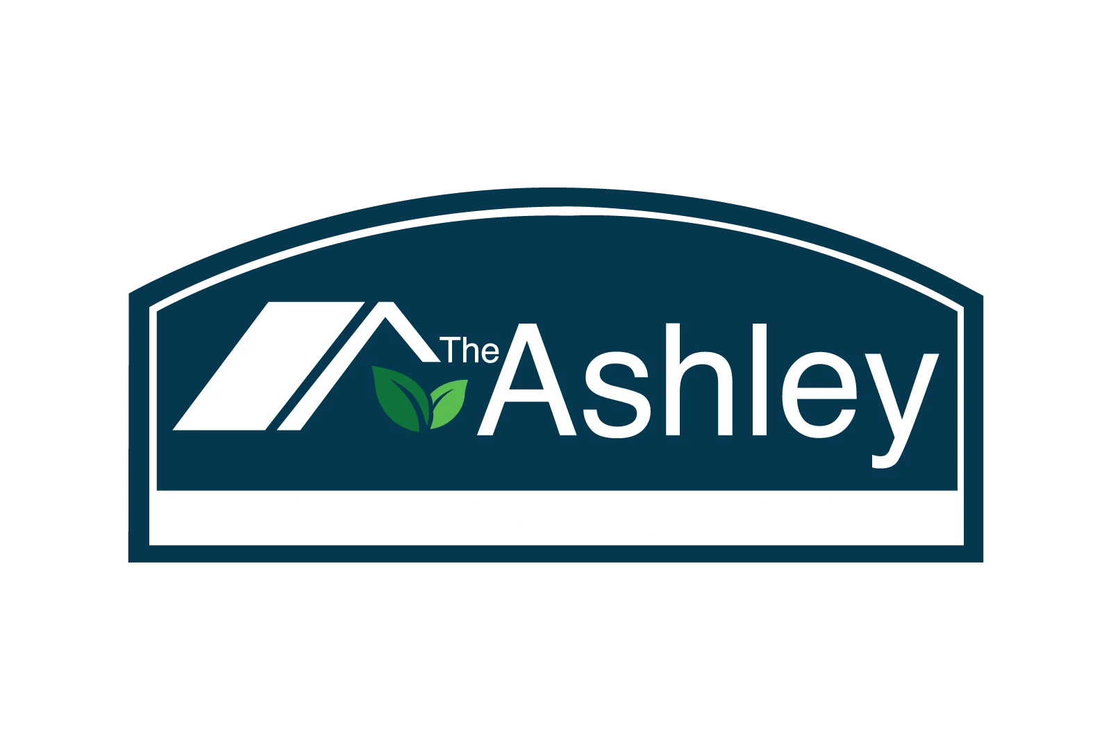 The Ashley Affordable Luxury Apartments Logo of The Ashley Affordable Luxury Apartments featuring a house roof and green leaves motif.