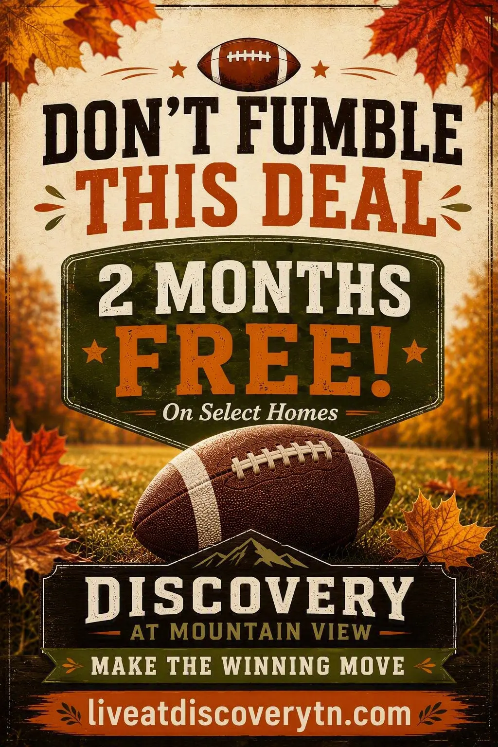 Promotional poster for an apartment offering two months free rent on select homes.