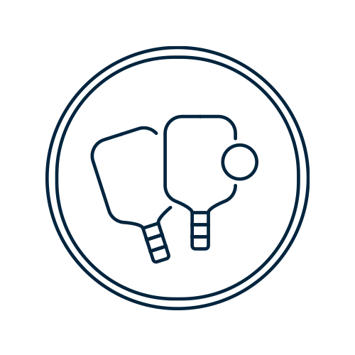 Icon depicting two ping pong paddles and a ball within a circle
