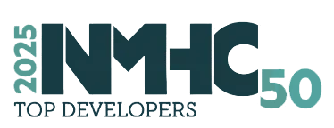 Logo for the 2025 NMHC Top 50 Developers award featuring the title and year prominently.